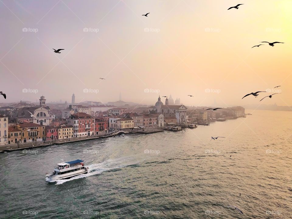 Aerial view of Venice at sunrise