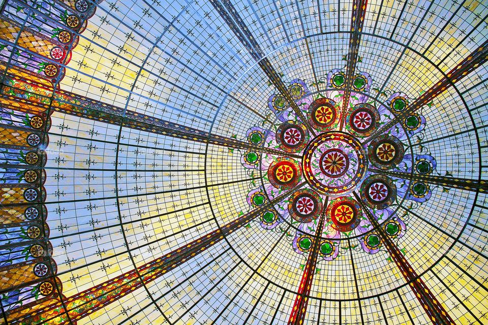 A brillant stained glass dome ceiling