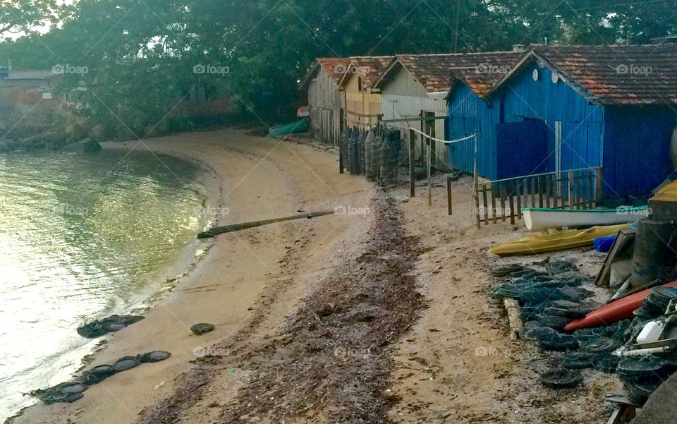 Fishing houses at a Brazilian beach in Florianópolis 