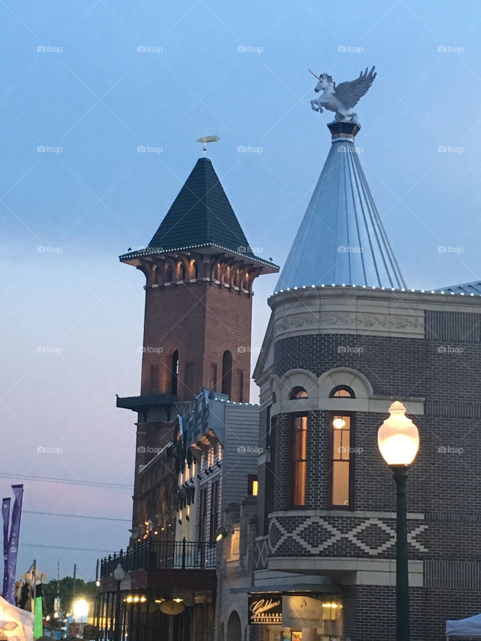 Two towers in historic Grapevine, Texas