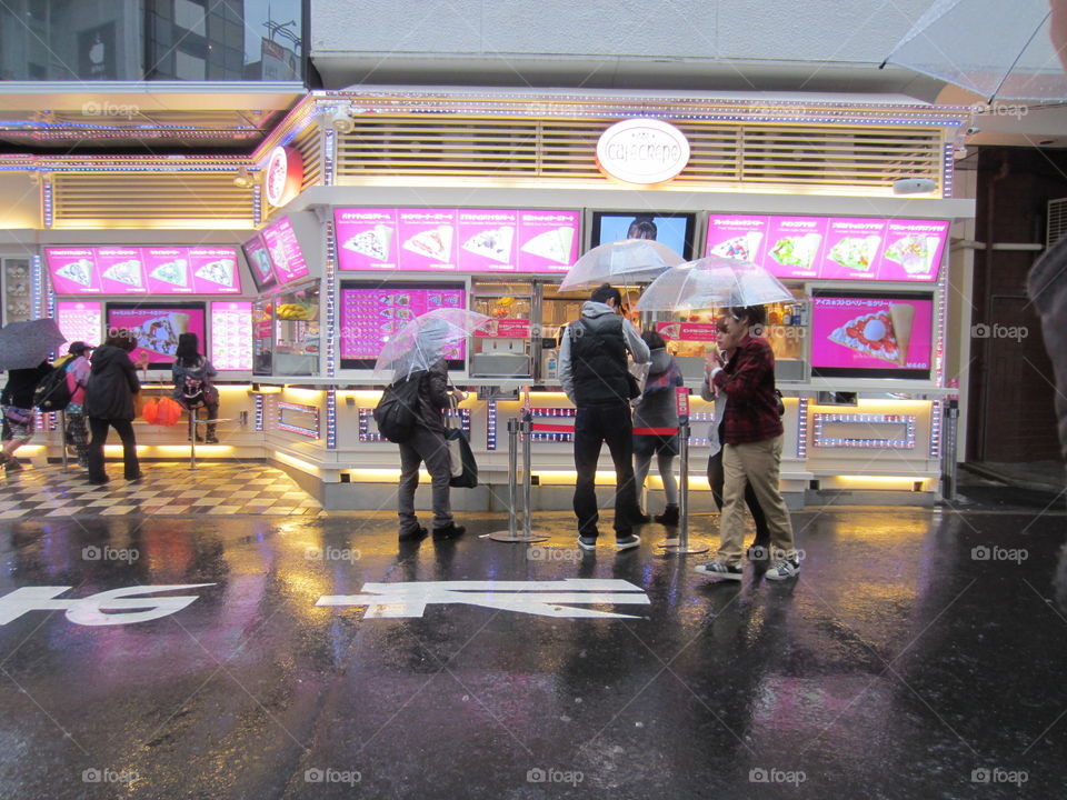 Harajuku, Tokyo Crepe Shop on Takeshita Street in the Rain