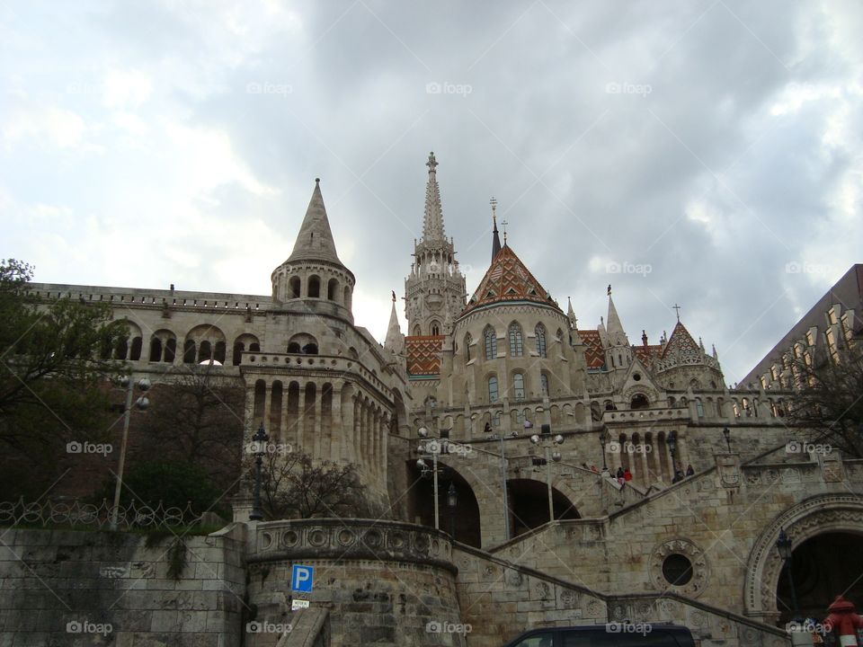 Fisherman's Bastion. Looking up at Fisherman's Bastion