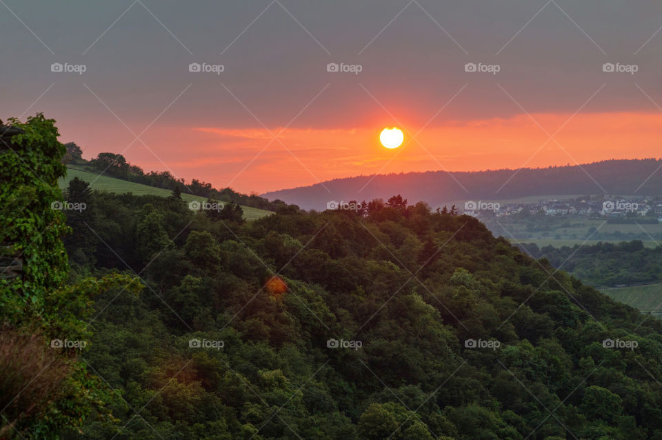 Sunset over Oberwesel forest 