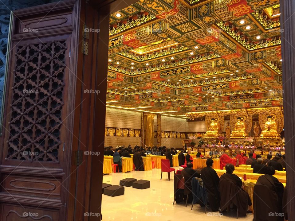 The 5 Thousand Buddha Shrines. Monks Praying and Chanting to Buddha. Ngong Ping Village, Po Lin Monastery, Lantau Island, Hong Kong. Copyright Chelsea Merkley Photography 2019. 