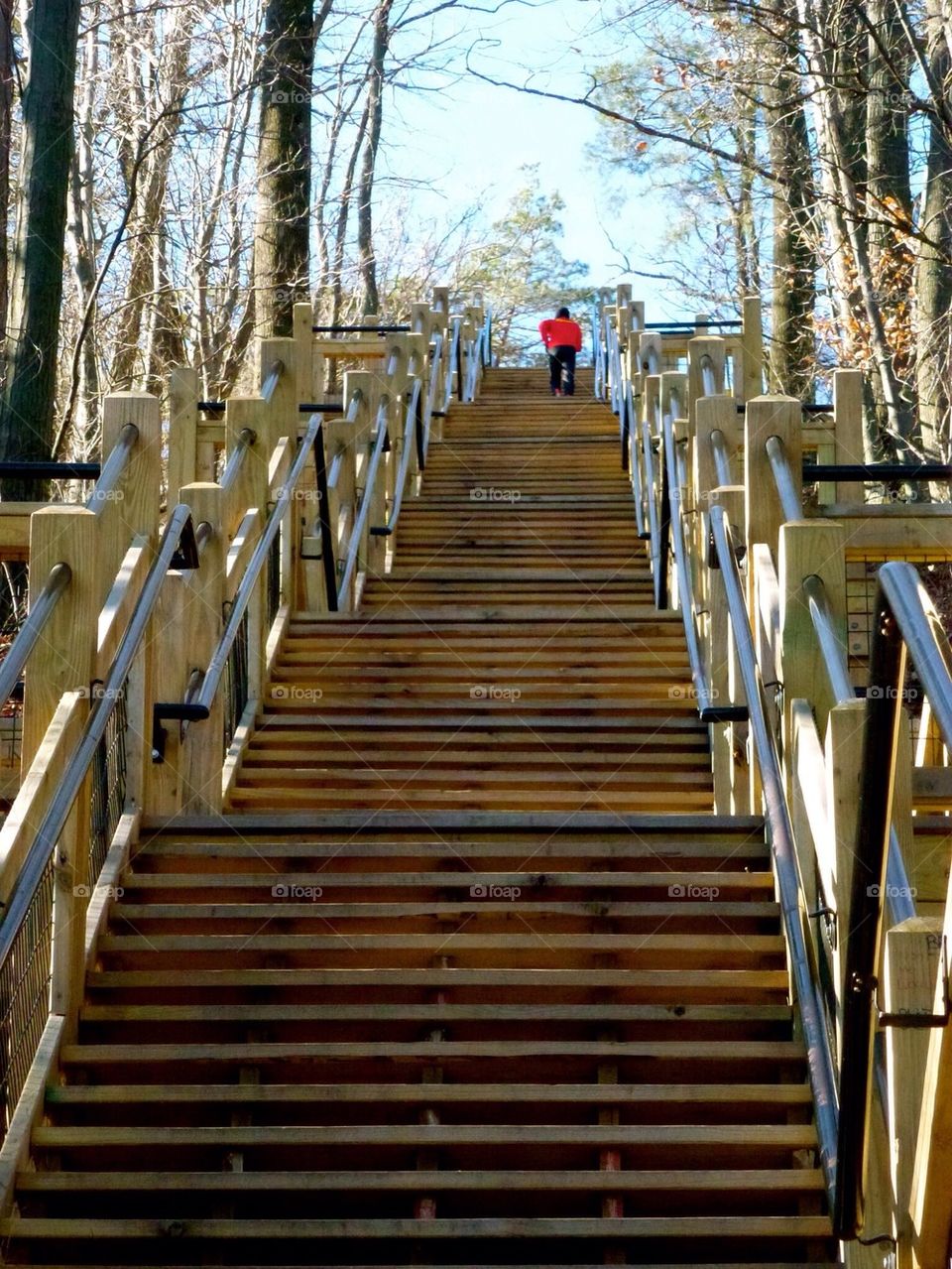 People hiking. 302 steps up
