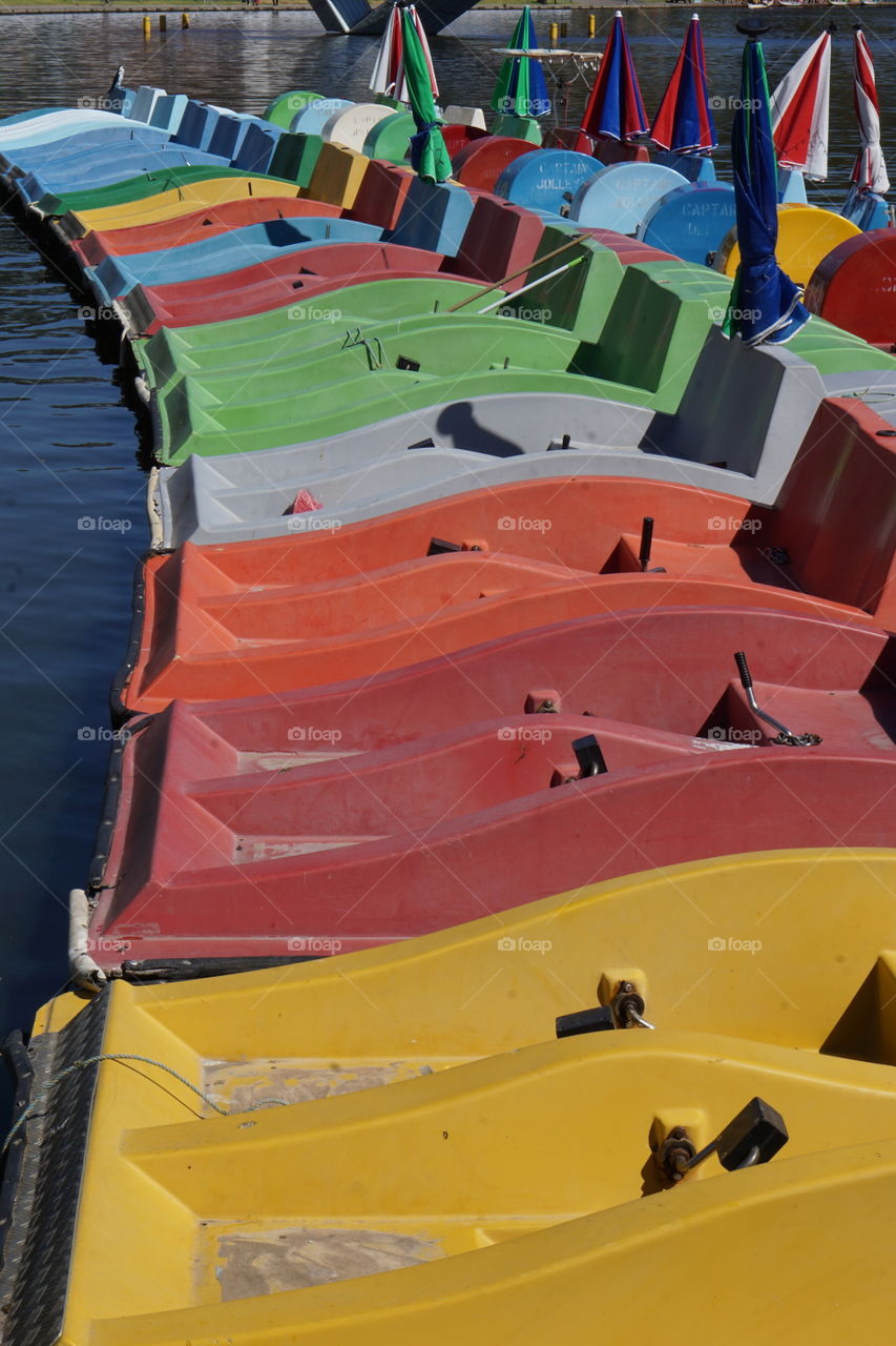 Jolleys Paddle Boats. Multi coloured paddle boats. On Adelaide's River Torrens. South Australia 