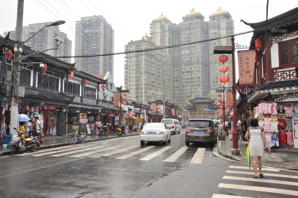 Chinese city contrasting old and new architecture