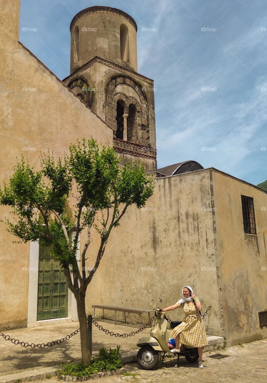 Italian church architecture in hot shades