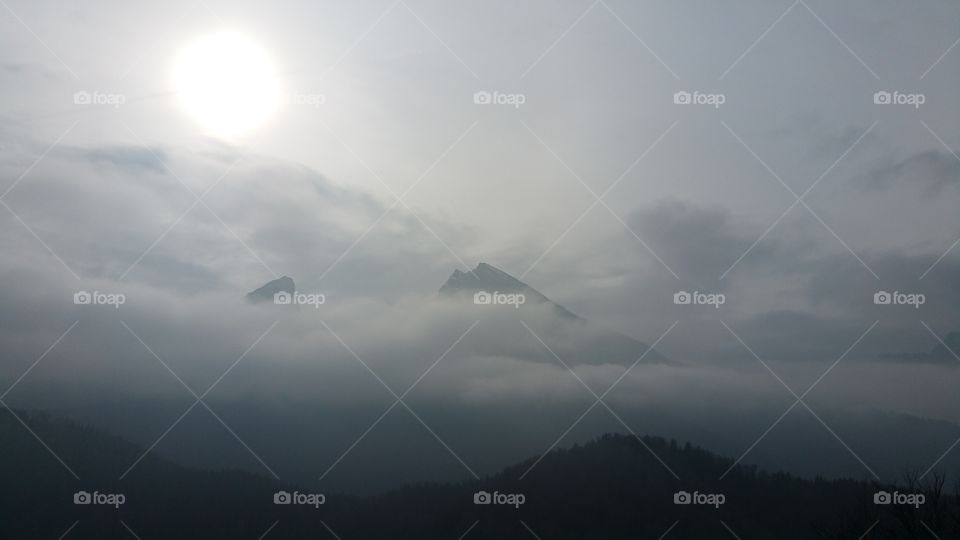 Mountain peak in sea of clouds, Watzmann, Germany