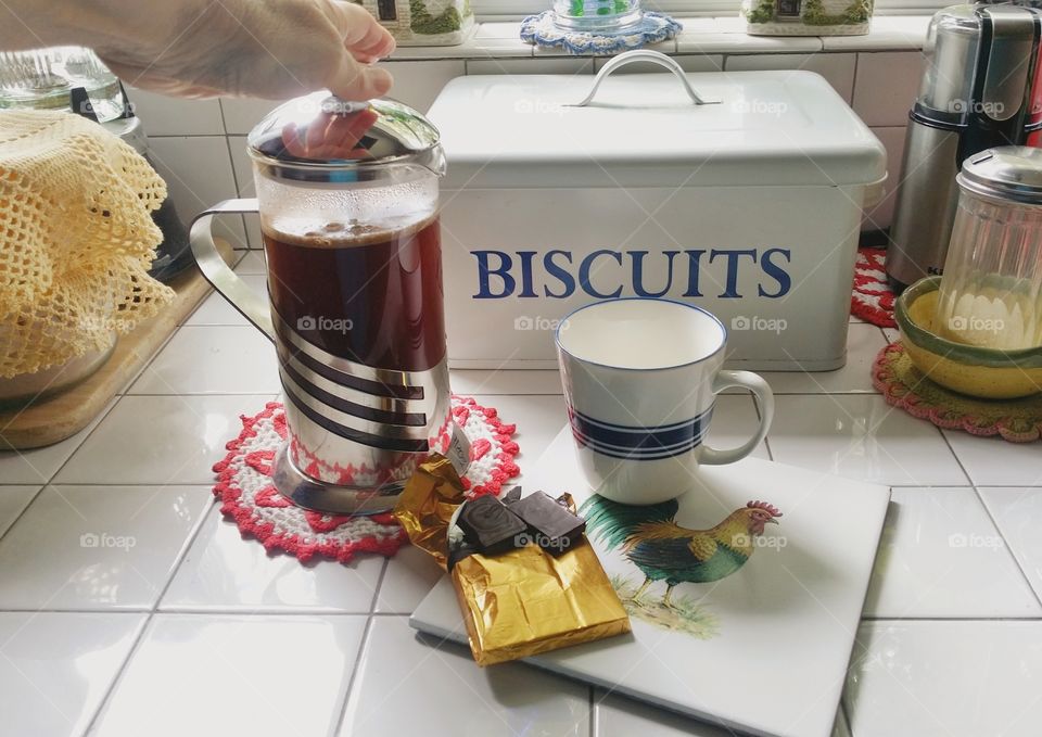 I love having two pieces of dark chocolate with my french press coffee