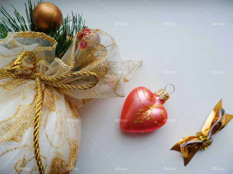 Christmas and New Year toys on the Christmas tree