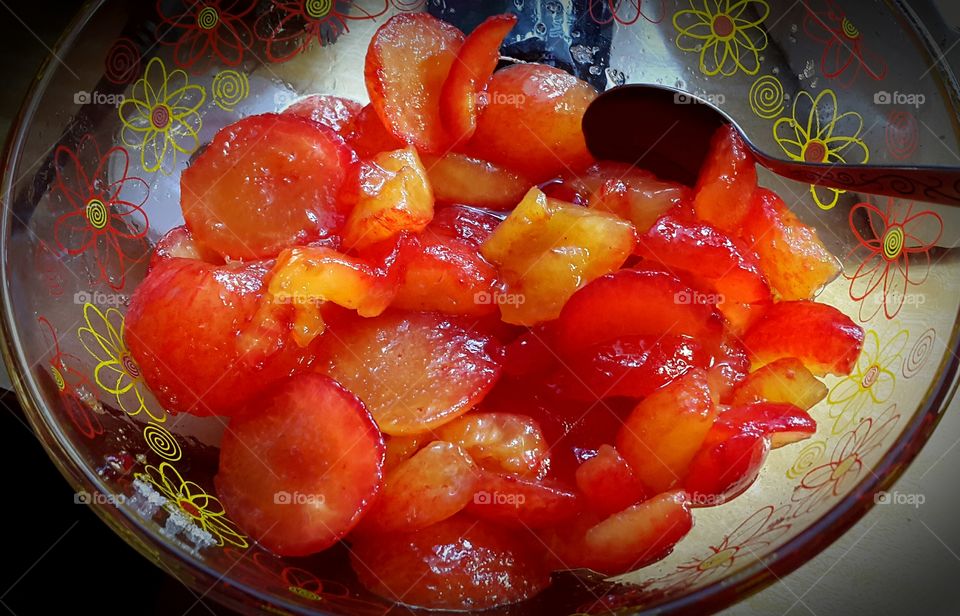 peeled plums & sugar