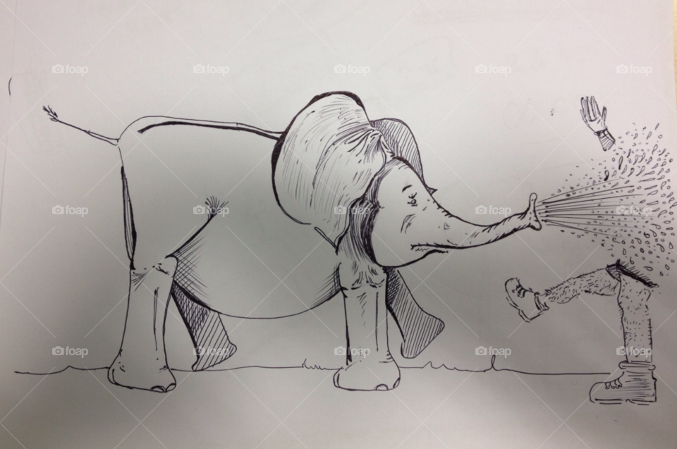 elephant splash pen drawing by MikeDGriffin