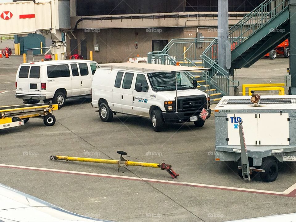 Airplane Tow bar broken. This photo represents a tow bar that broke while pushing our airplane away from the gate damaging the aircraft and causing quite a jolt to passengers and crew 