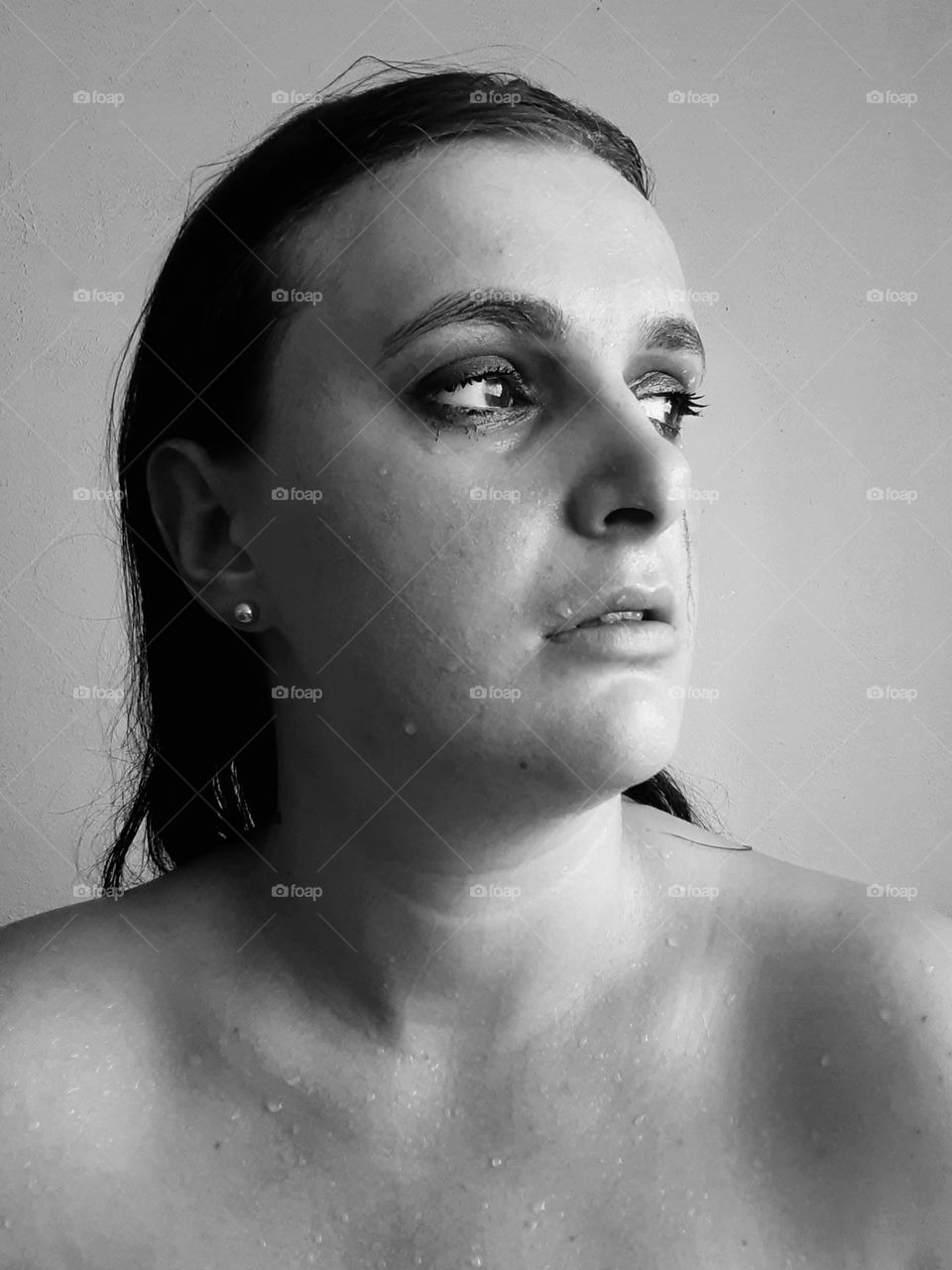 Black and white portrait of a sad girl