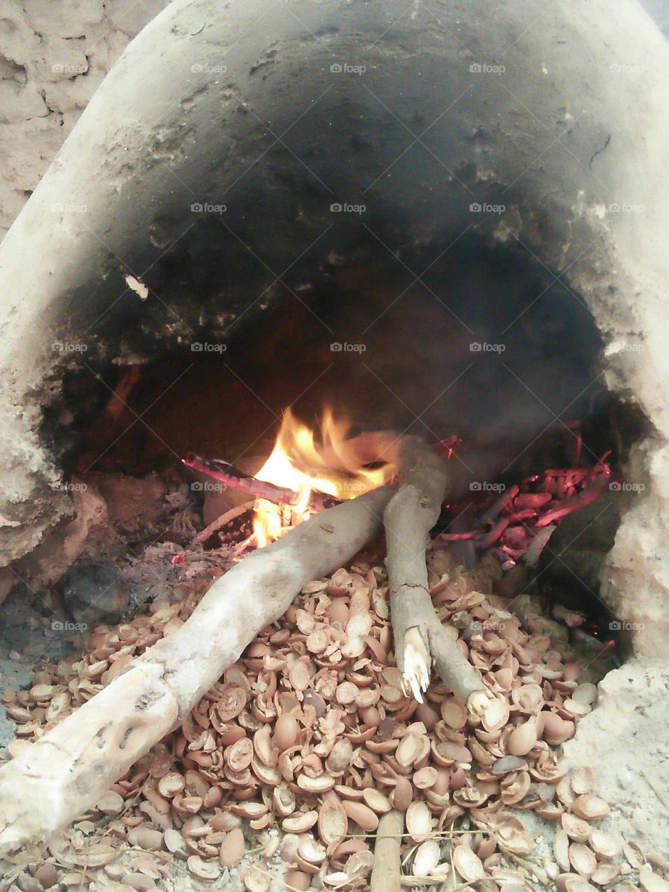 Near the fire stove in winter.