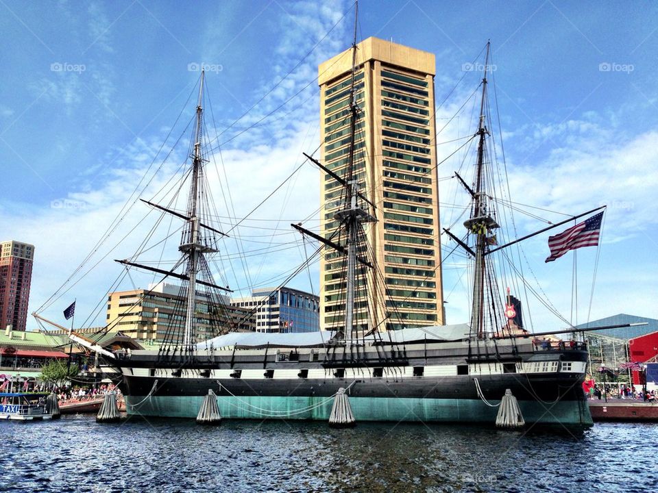 The U.S.S. Constellation and World Trade Center at Baltimore's Inner