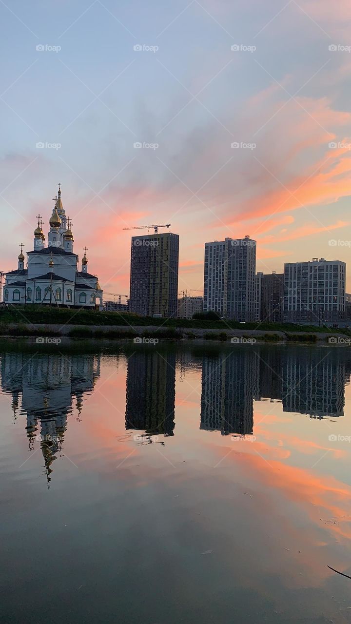 Urban landscape church reflection 