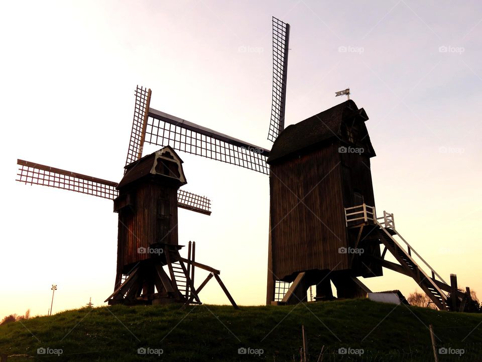 windmills in sunset