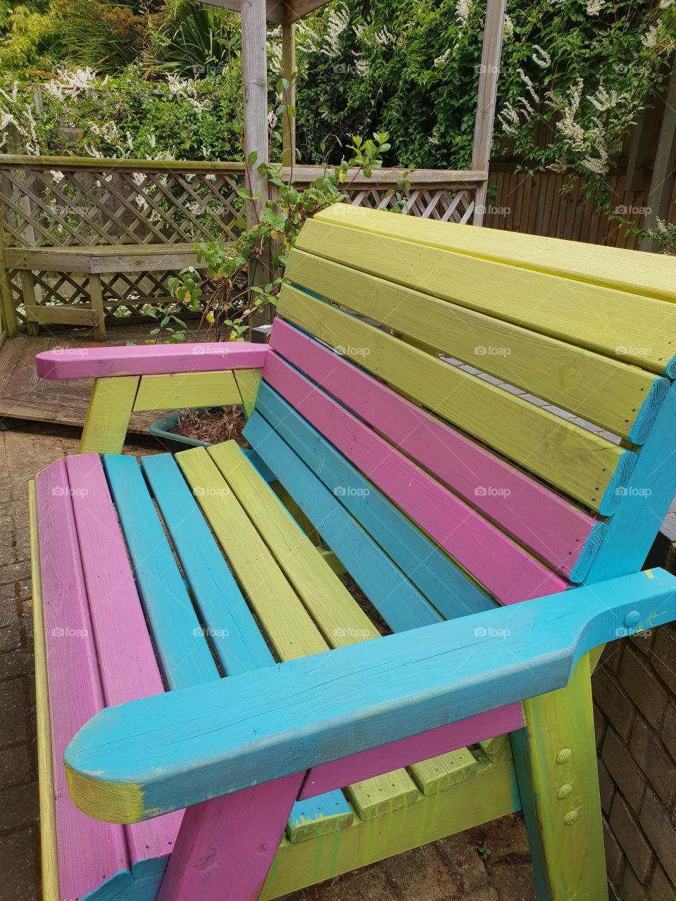 Colourful garden bench