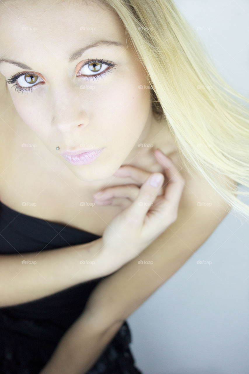 Elevated view of a pretty young woman