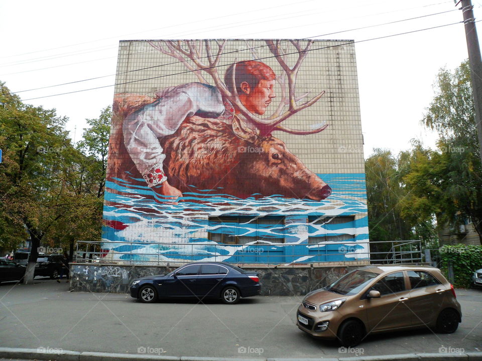 street painting on the building, Kiev, Ukraine