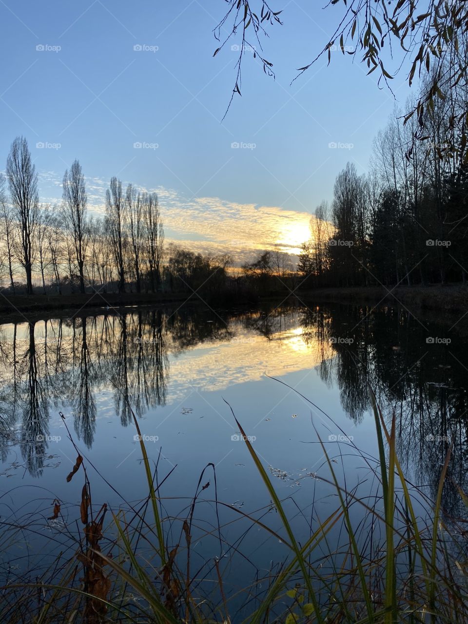 Cold Sunset Lake Reflecting 