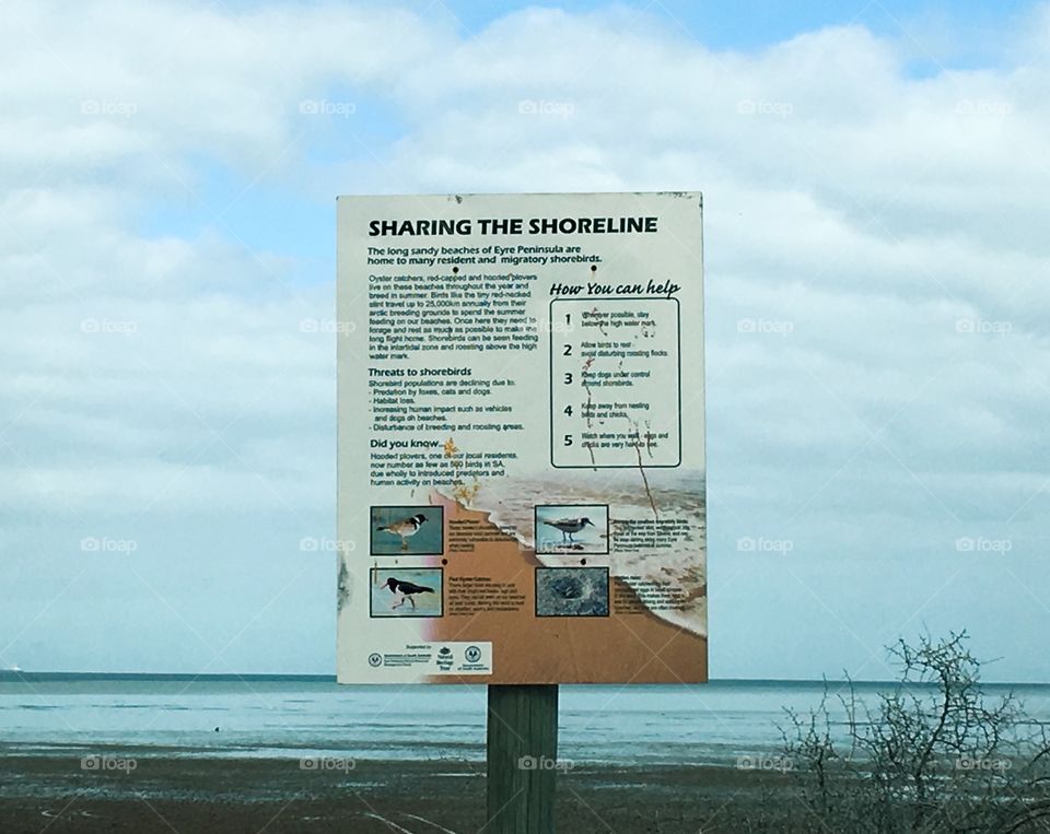 Wildlife sign on beach in south Australia sharing the shoreline 