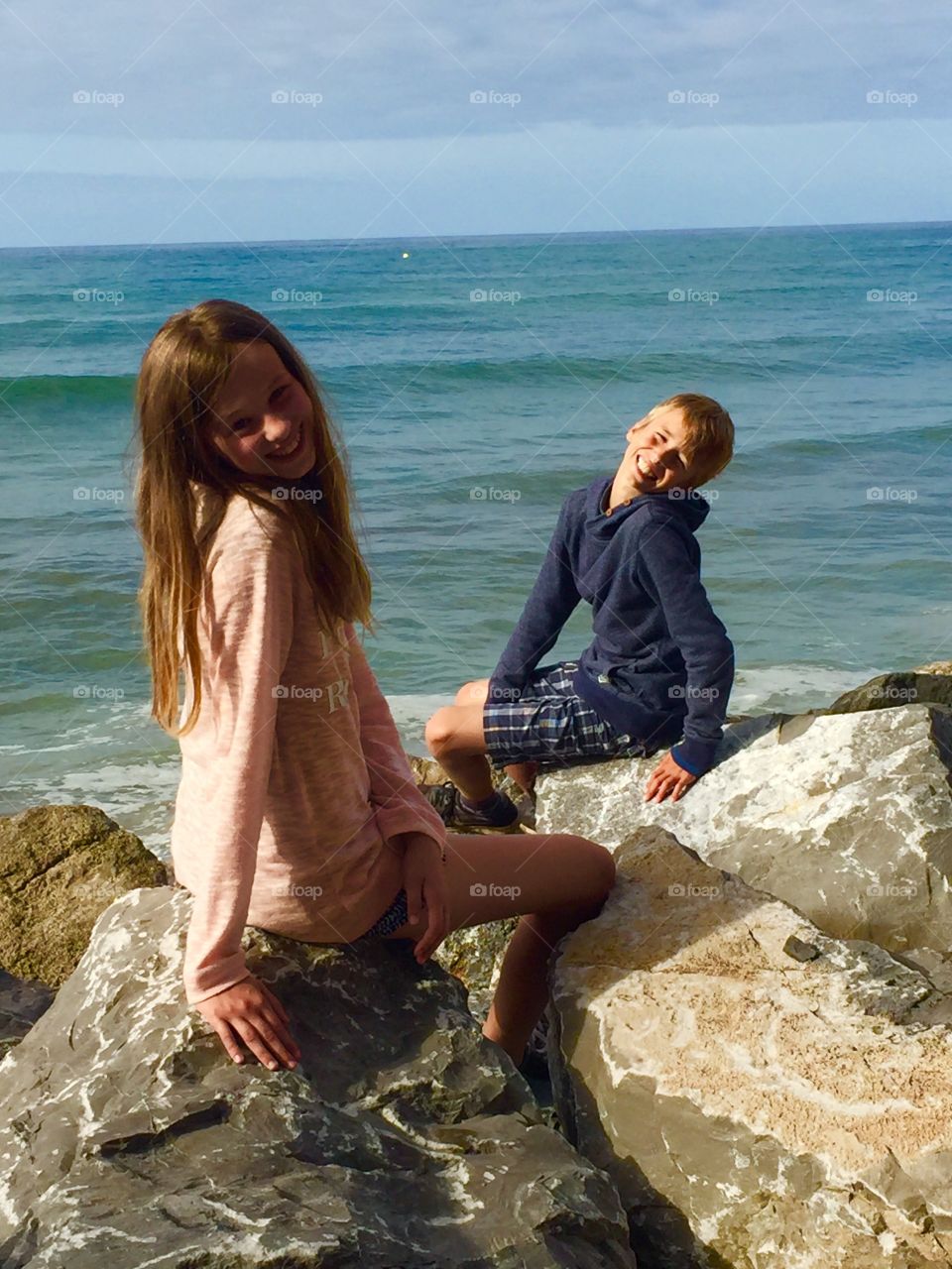 My kids near the ocean