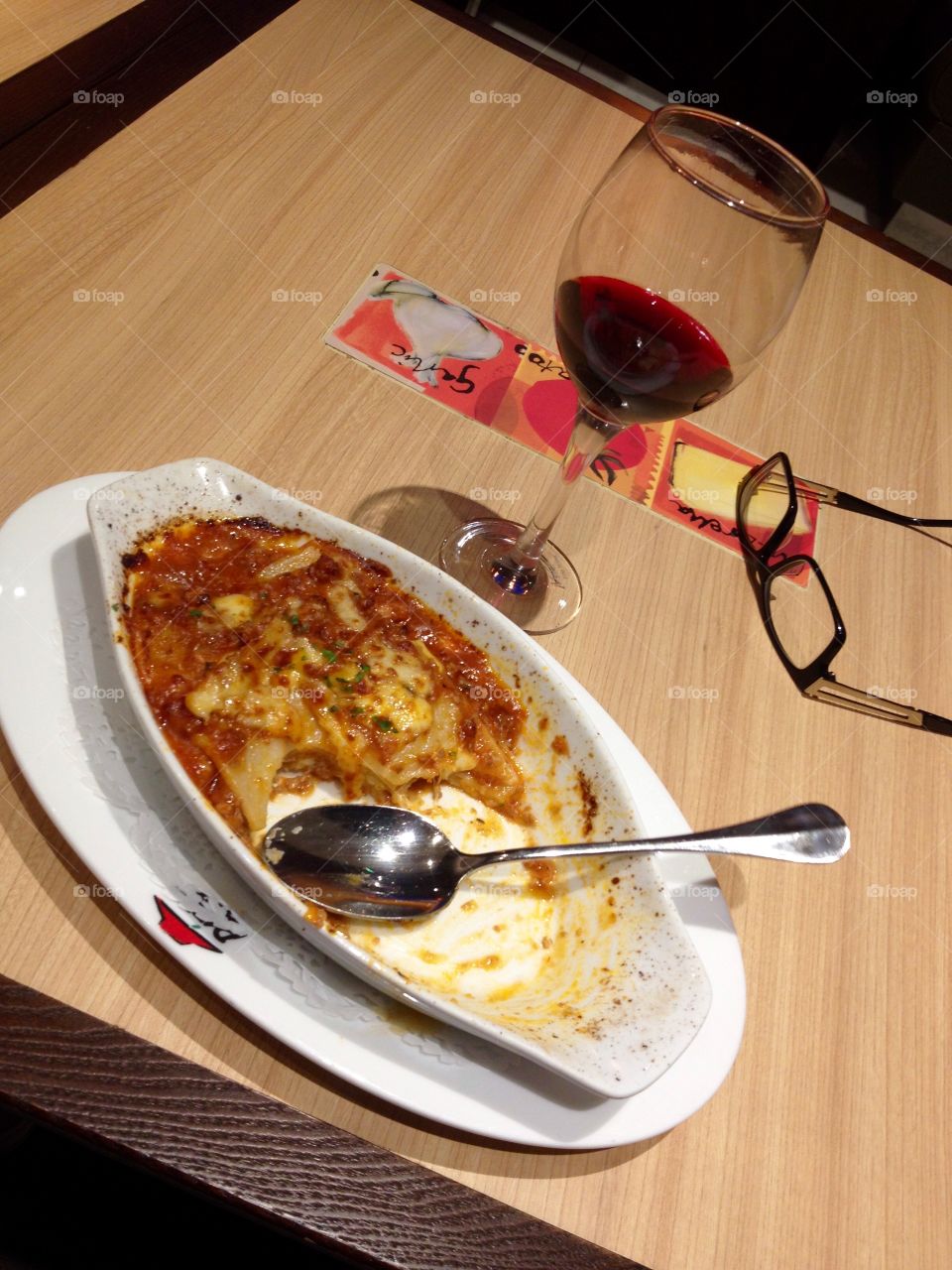 Lasagna with wine