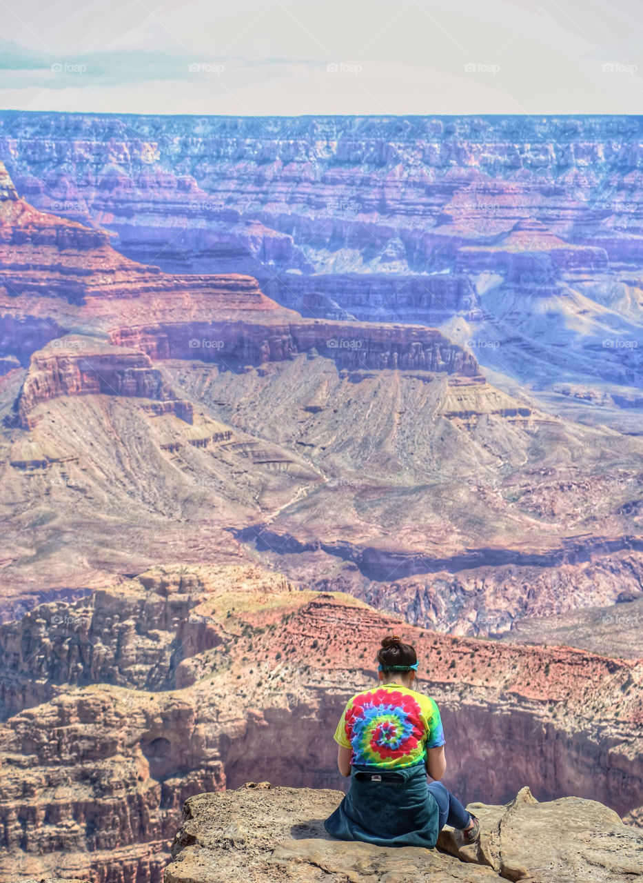 Girl in tie dye at the Grand Canyon
