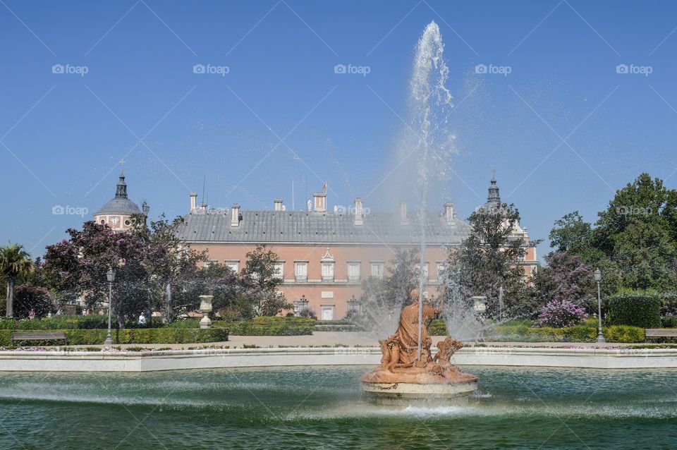 Jardines del Parterre. Jardin del Parterre, Fuente de Ceres y Palacio Real de Aranjuez (Aranjuez - Spain)