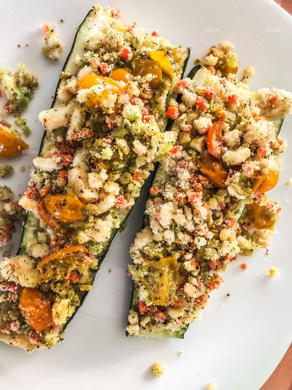 My garden is currently supplying me with an abundance of courgettes, which I enjoy topped with Mediterranean couscous, breadcrumbs and feta