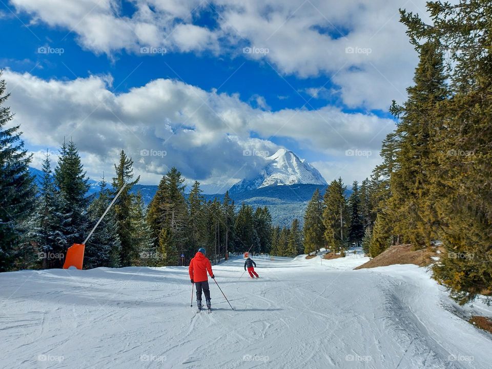 winter sport in the mountains, skiing