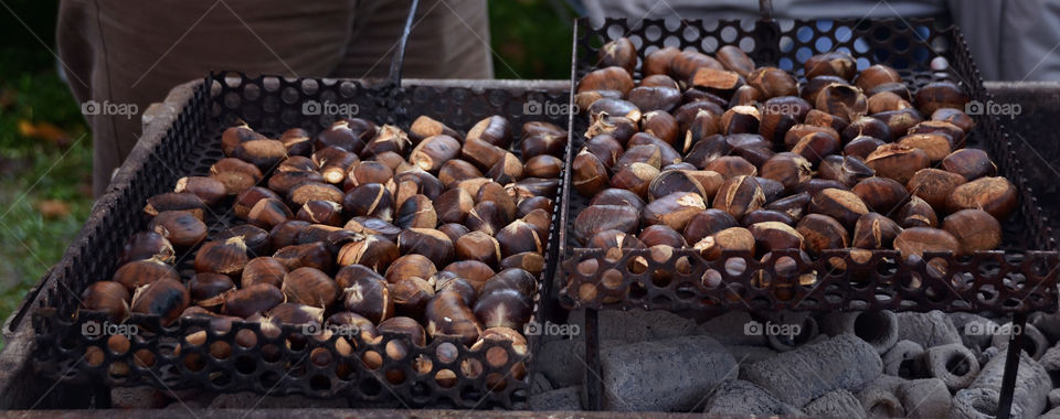 Chestnuts in metal container