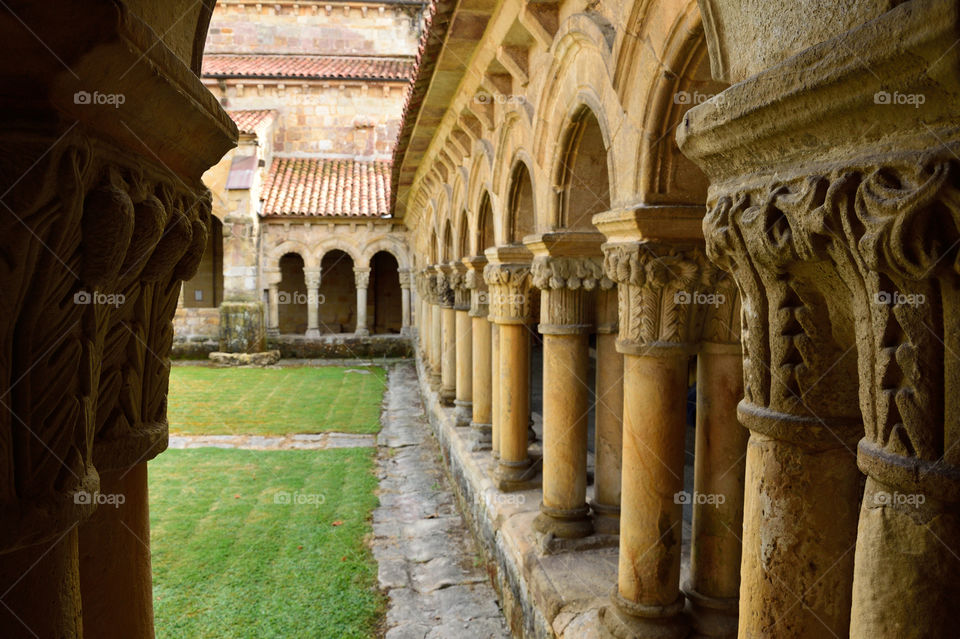 Cloister of the Colegiate Church in Santillana del Mar, Cantabria, Spain.