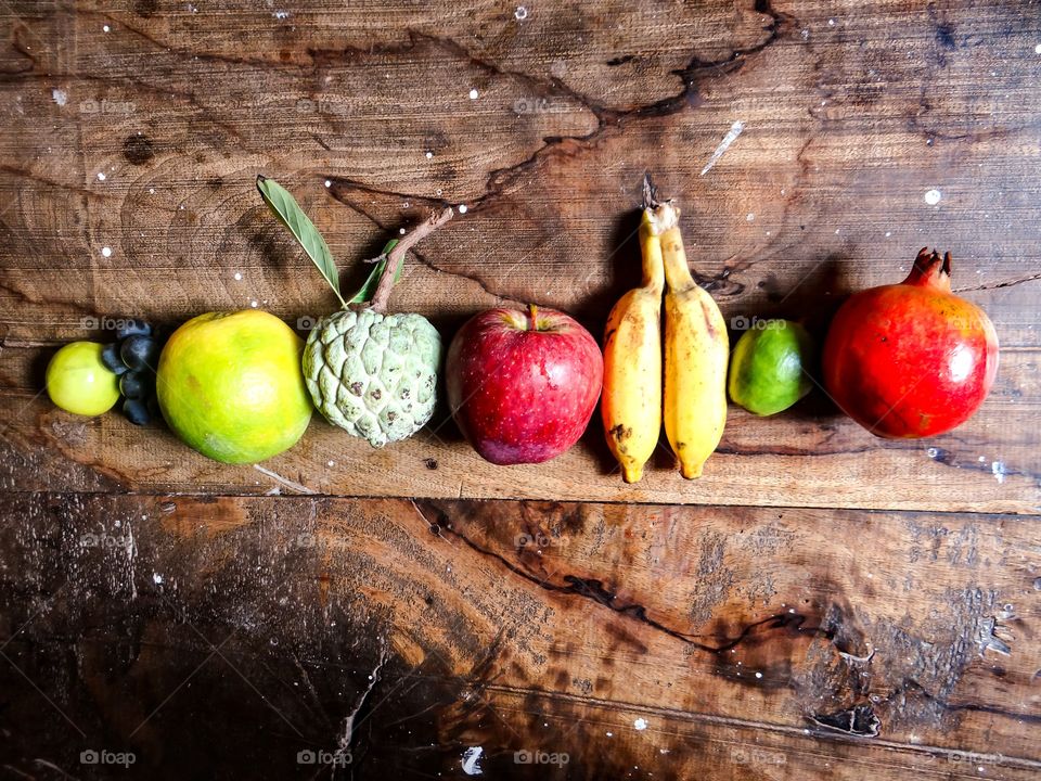 Various fruit on wood