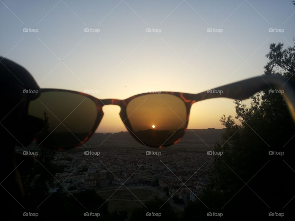 glasses and sunset