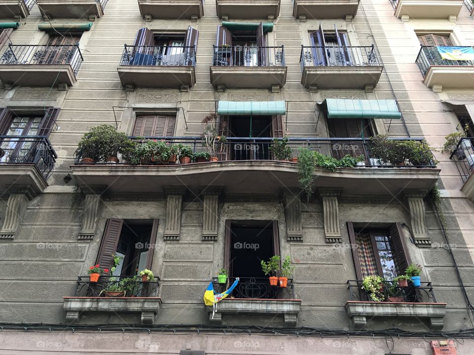 Lovely balconies of streets in Barcelona 