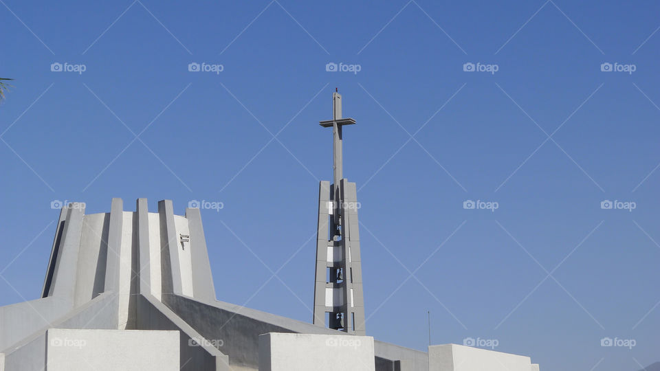 Catholic modern church. Modern architecture religious building church belltower