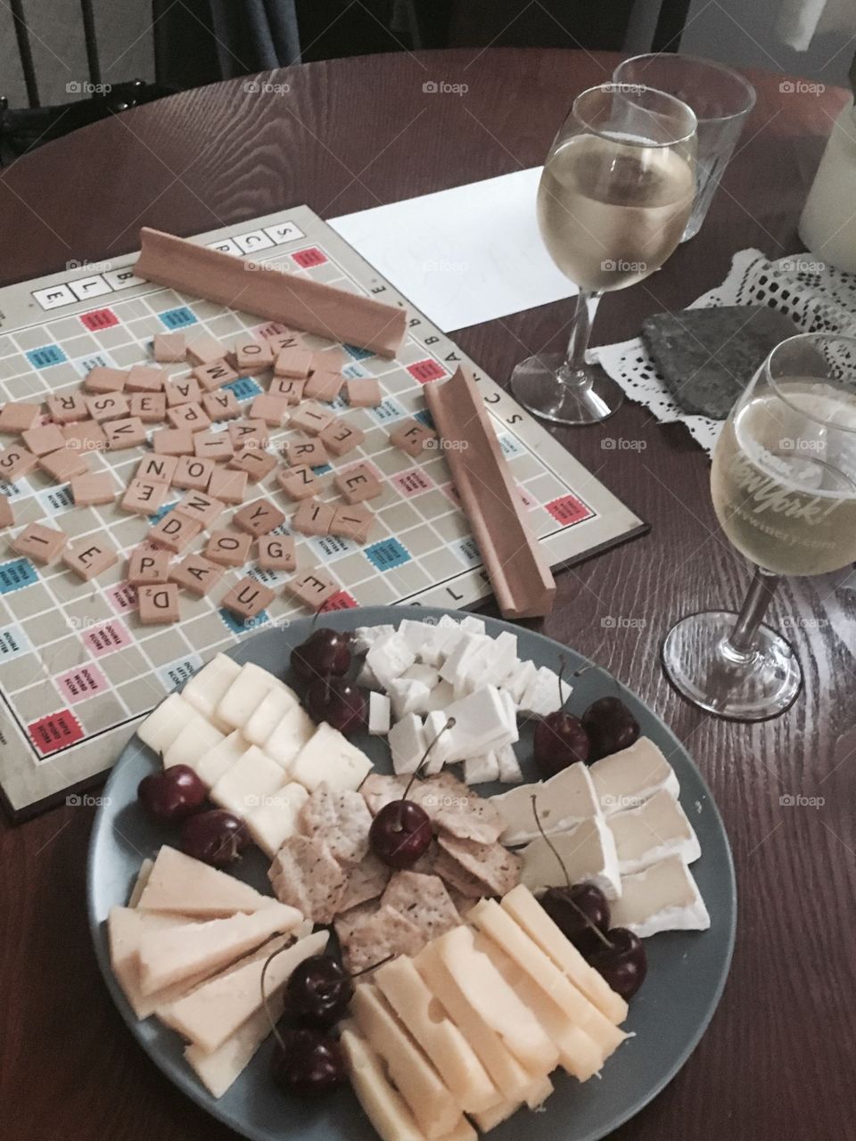 Scrabble wine and cheese party