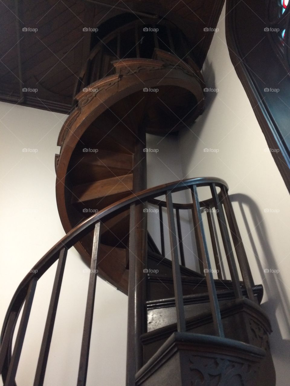 Spiral staircase in the entrance of the library in Old Town Quebec 