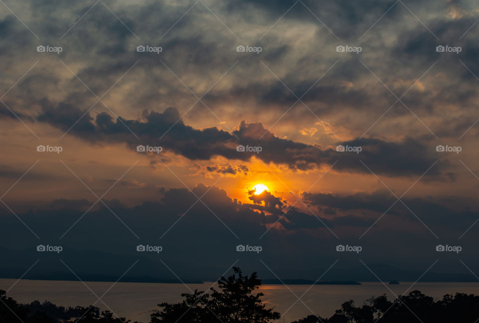 sunrise over Si Nakharin dam at Huay Mae khamin waterfall Nation