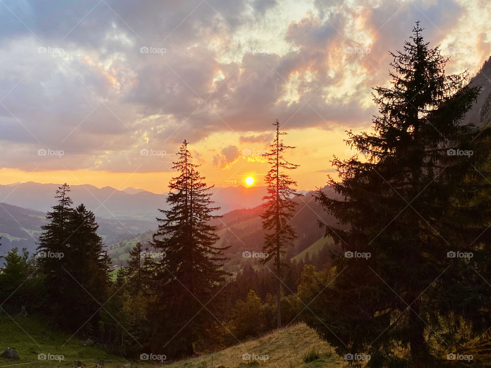 Sunset in the alpine mountains