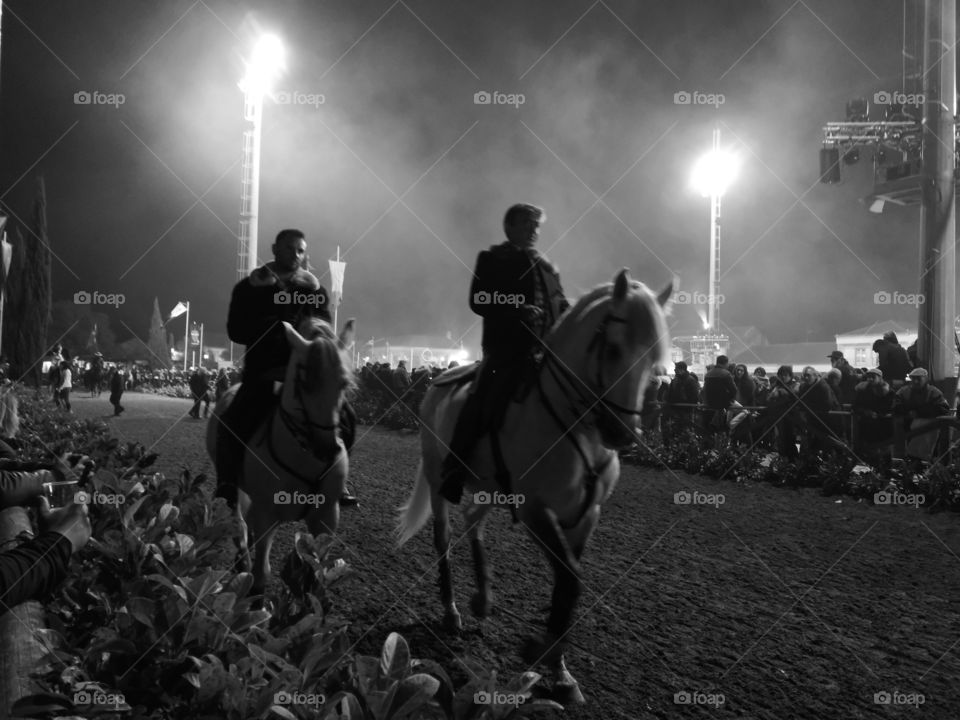 Monochrome Horses & Man, Golega, Portugal