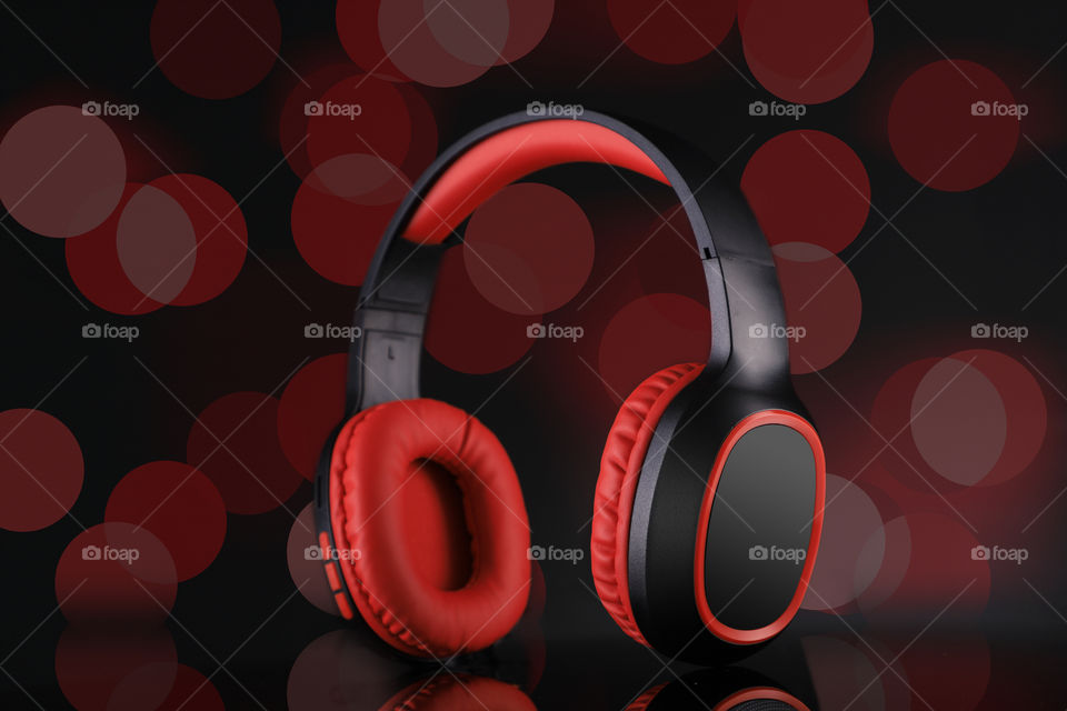 Red and black headphone 🎧 with bokeh background