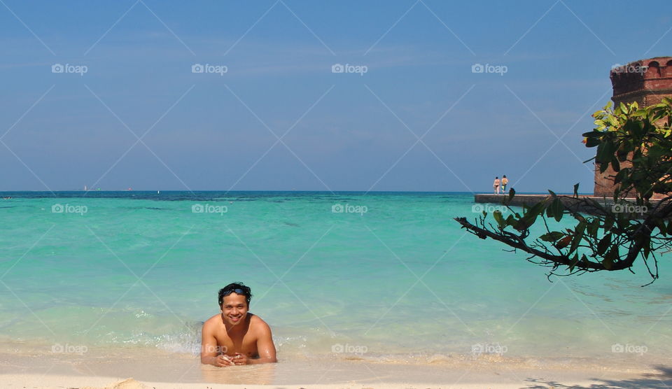 South Swim Beach. aquamarine waters at the South Swim Beach in Dry Tortugas, Garden Key 70 miles west of Key West, Florida