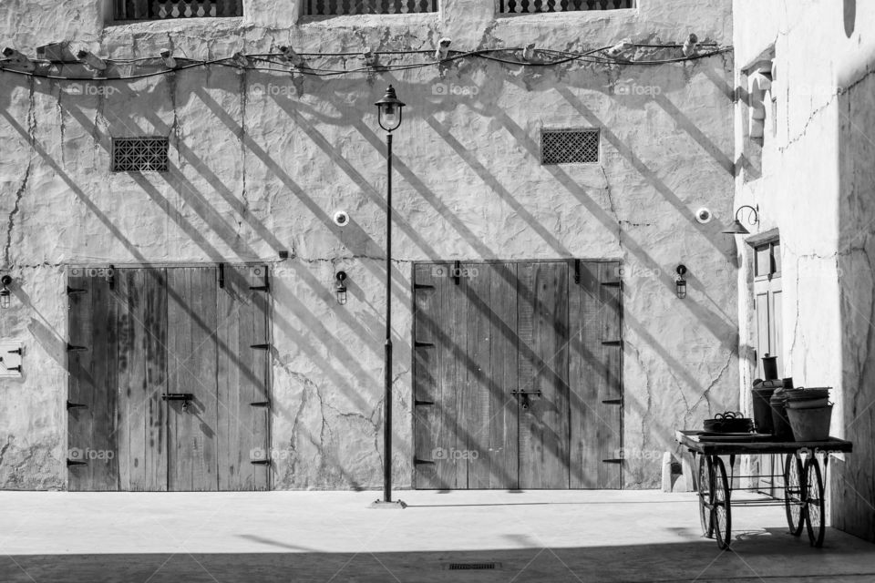 An old street in Dubai, monochrome