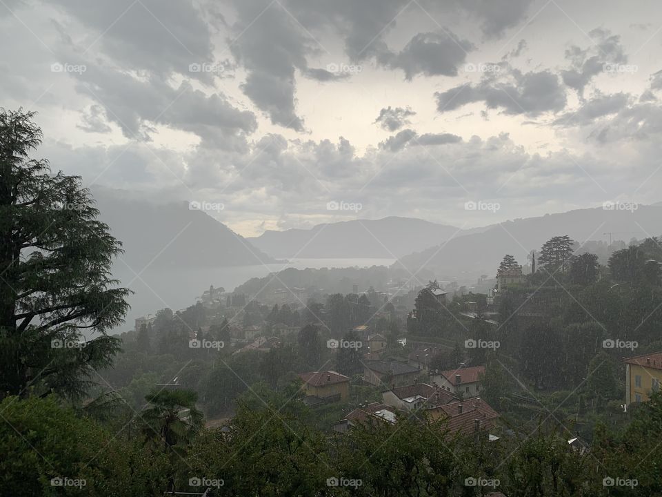 Lake Como, Cernobbio, view in rain 