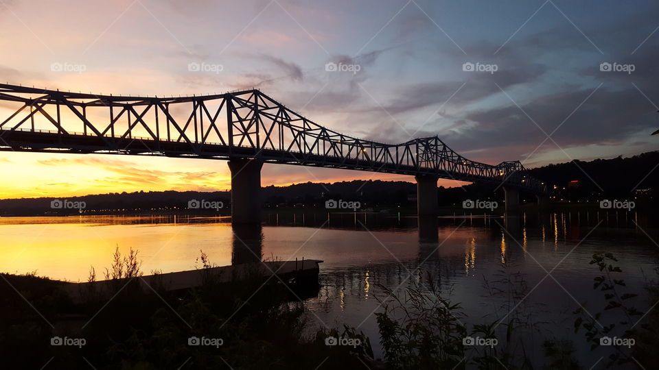 Bridge, Water, River, Sunset, No Person